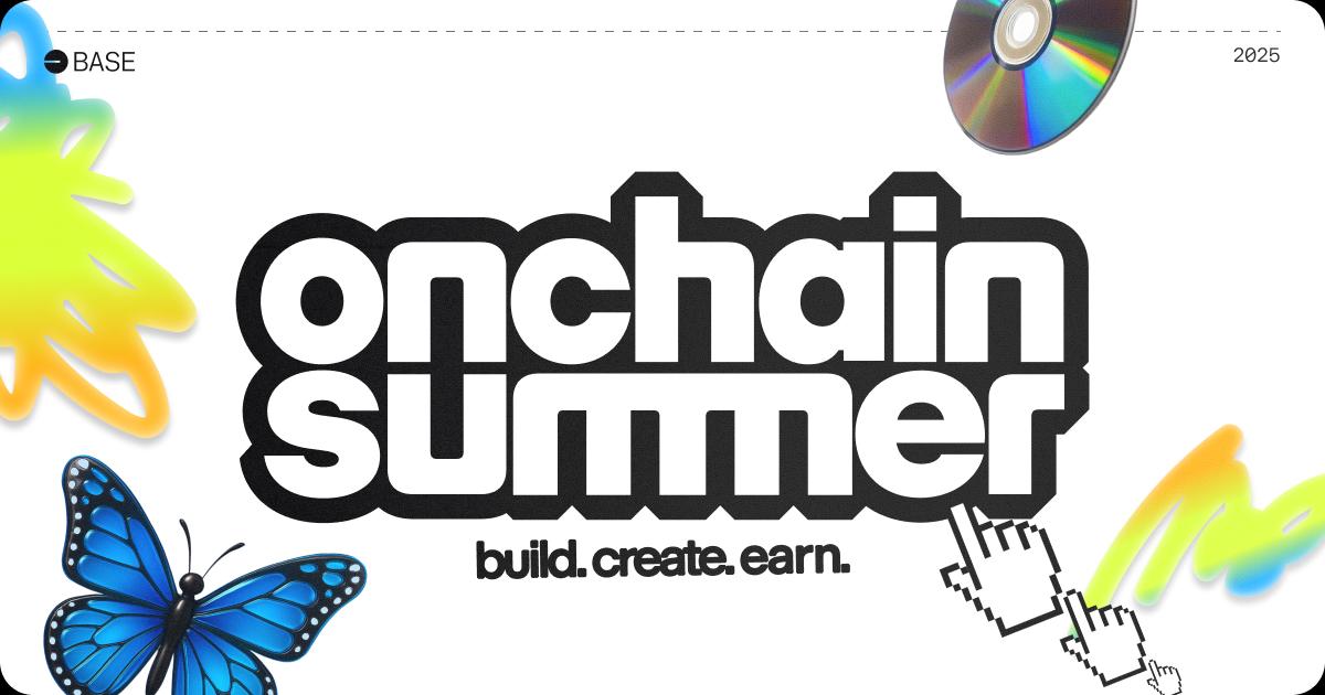 base's tweet card. Onchain Summer is back. Year three. More sun, more fun, more onchain magic.