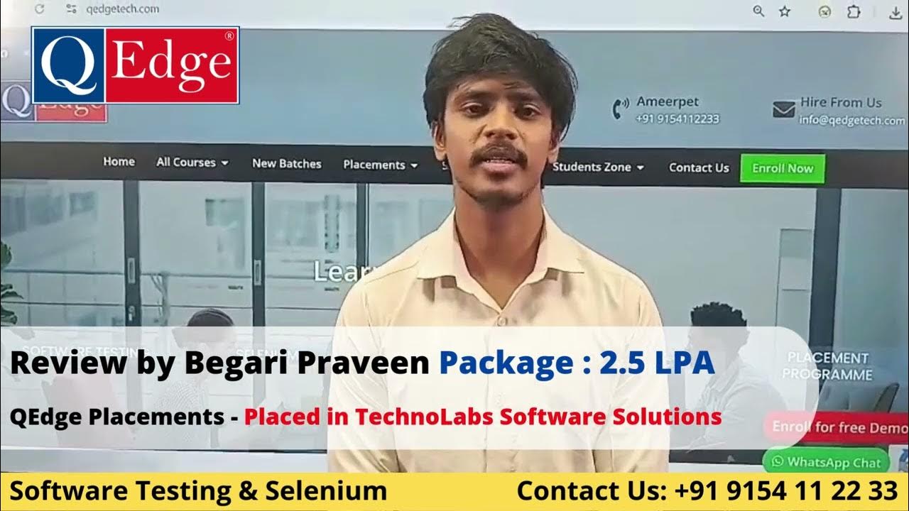 qedgetech's tweet card. ✅Success Story | Begari Praveen Placed as #Testing Engineer @...