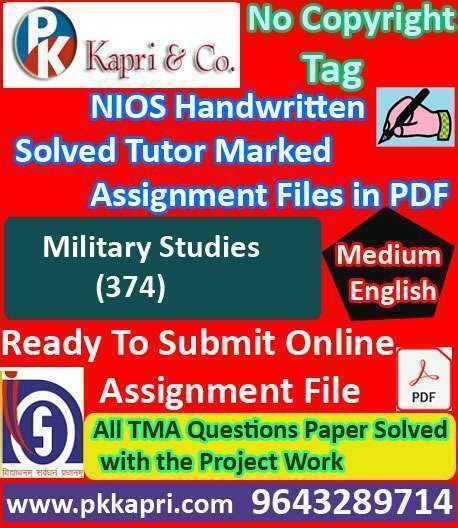 pkkapriandco's tweet card. Nios Military Studies 374 Solved Handwritten Assignment Scanned Pdf English Medium. Ready to upload Solved Assignment (TMA) Handmade File (Scanned) 2026.
