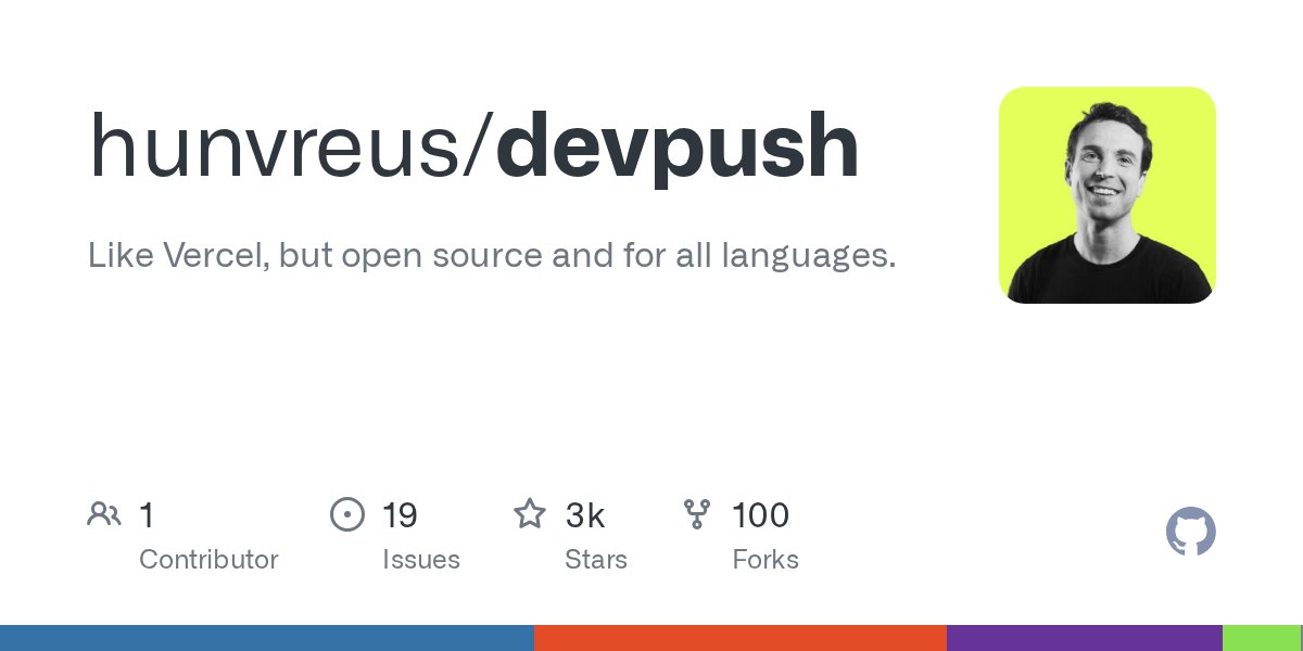 ongspxm's tweet card. Like Vercel, but open source and for all languages. - hunvreus/devpush