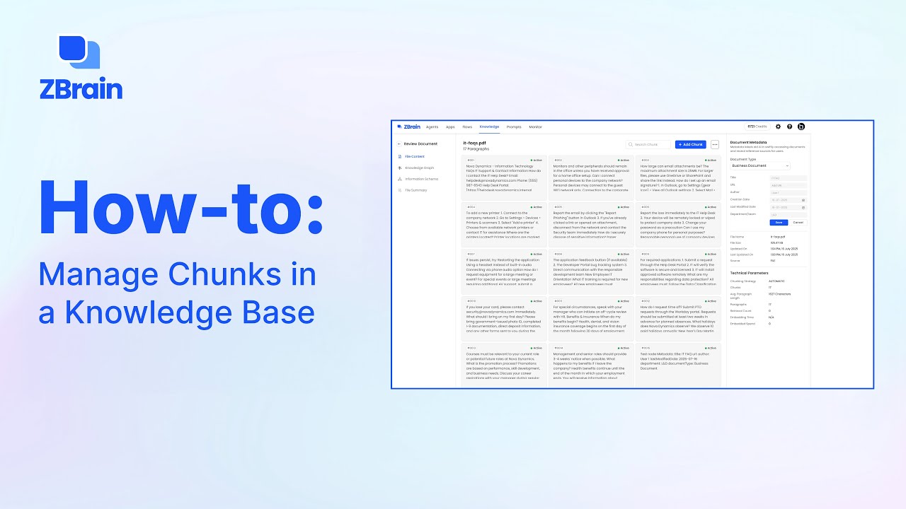 ZBrainAI's tweet card. ZBrain Tutorial: How to Manage Chunks in a Knowledge Base