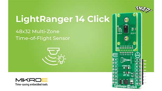 era_electronics's tweet card.  LightRanger 14 Click is a new optical sensor Click board™ from MIKROE, the embedded solutions company that dramatically cuts development time by providing innovative