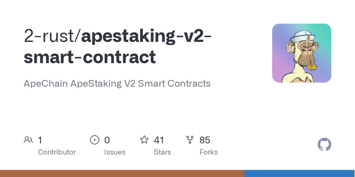 T_rustdev_'s tweet card. ApeChain ApeStaking V2 Smart Contracts. Contribute to 2-rust/apestaking-v2-smart-contract development by creating an account on GitHub.