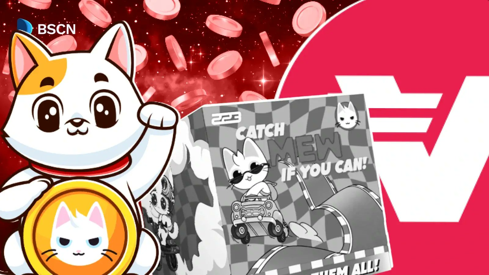 BSCNews's tweet card. Verasity partners with MEW memecoin on Solana, supporting cross-chain wallets, staking, and community engagement in the 'Cat in a Dog’s World' project.