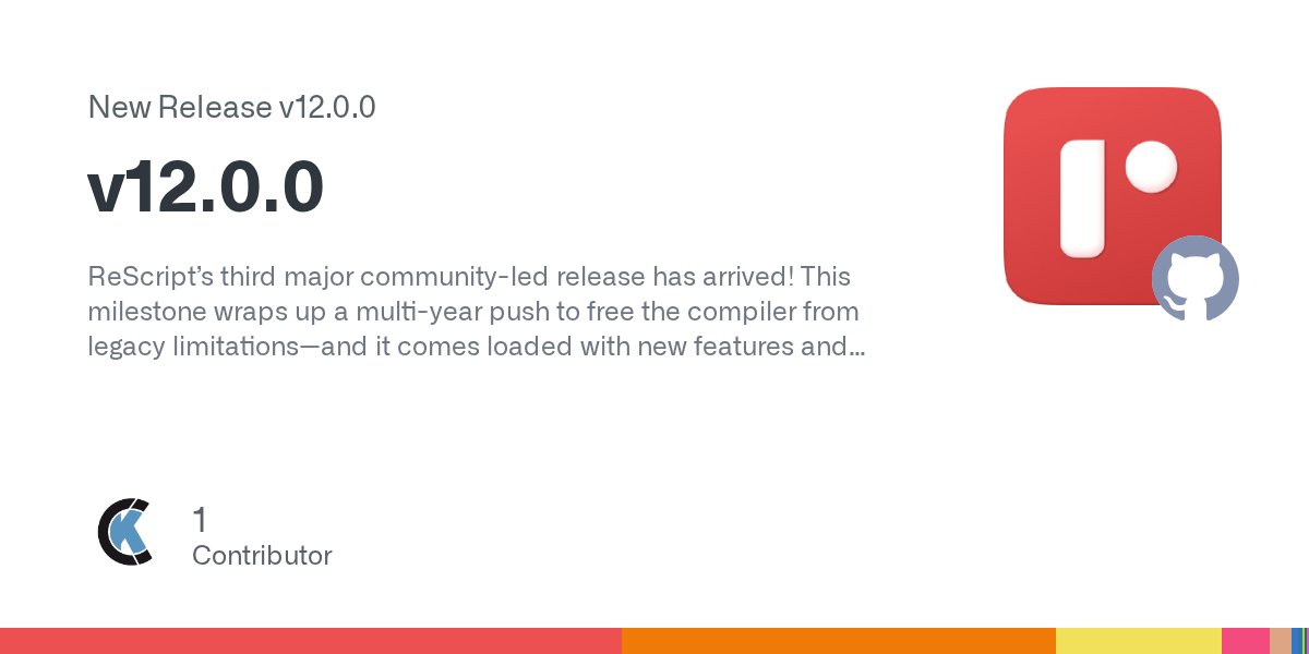 rescriptlang's tweet card. ReScript’s third major community-led release has arrived! This milestone wraps up a multi-year push to free the compiler from legacy limitations—and it comes loaded with new features and enhancemen...