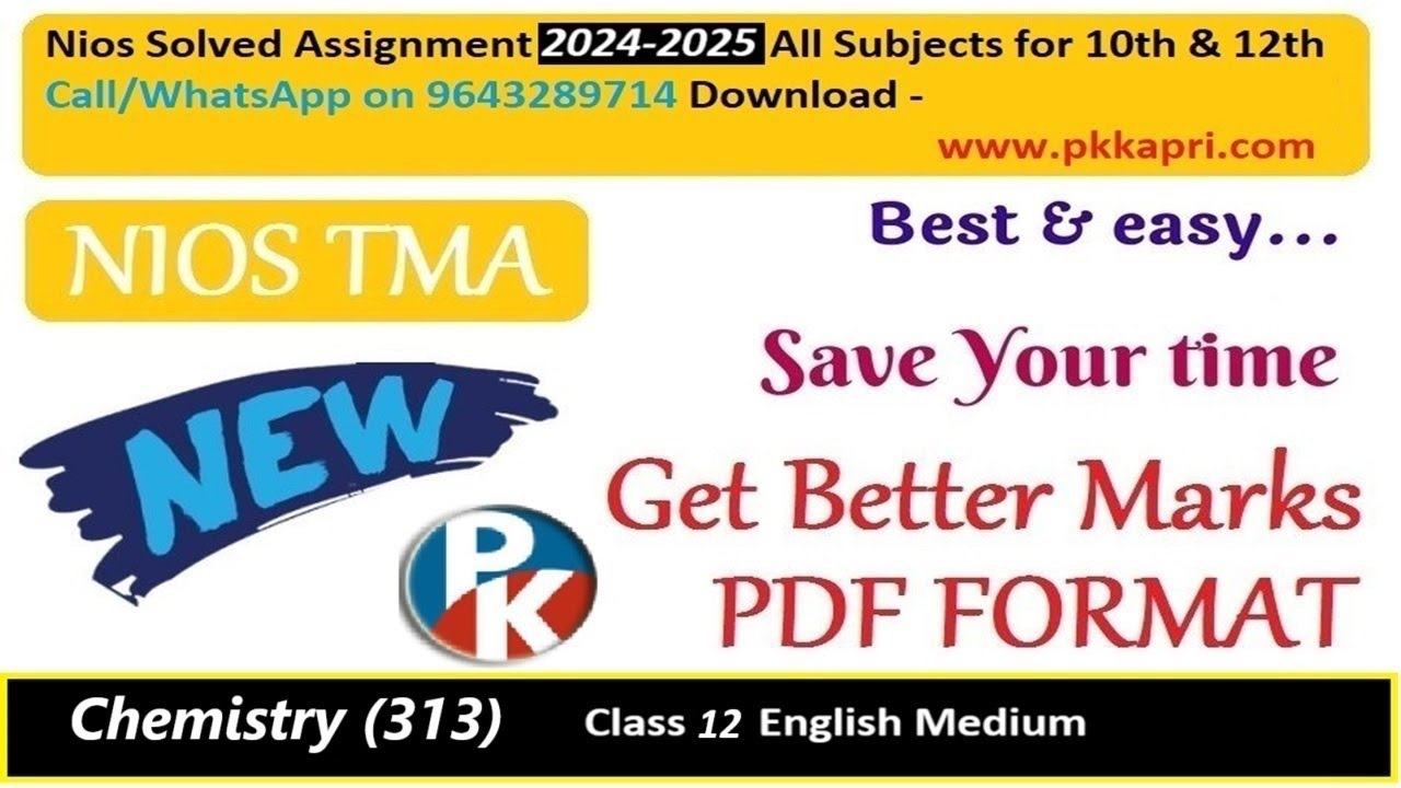 pkkapriandco's tweet card. Nios Chemistry 313 Solved Assignment 2025| NIOS TMA Answer 2024-25...