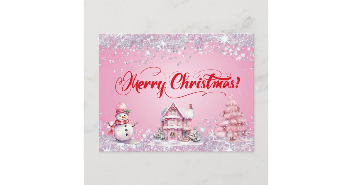 vibesofcolor2's tweet card. A Merry Christmas Sparkling Pink Home Greeting Postcard