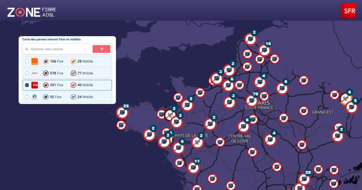 zoneadsl_panne's tweet card. Découvrez si une panne ou un problème internet SFR aujourd'hui a été signalé depuis notre carte. Et accédez au détail des incidents réseau SFR.