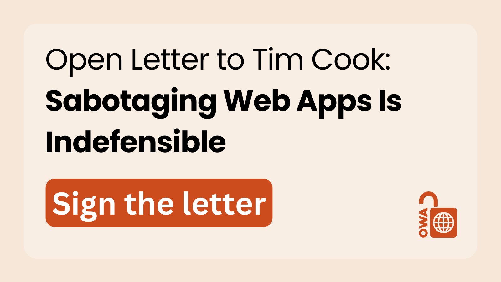 ManfredSteyer's tweet card. Open Letter to Tim Cook, Sabotaging Web Apps Is Indefensible