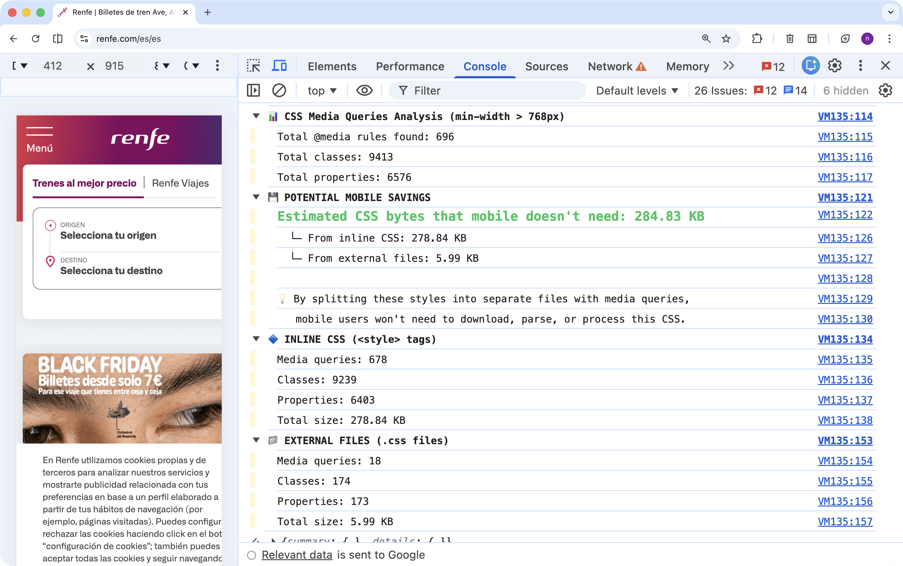 nucliweb's tweet card. Descubre cómo analizar las media queries del CSS para detectar y optimizar estilos no utilizados en mobile, mejorando el rendimiento de tu web con un simple snippet de JavaScript.