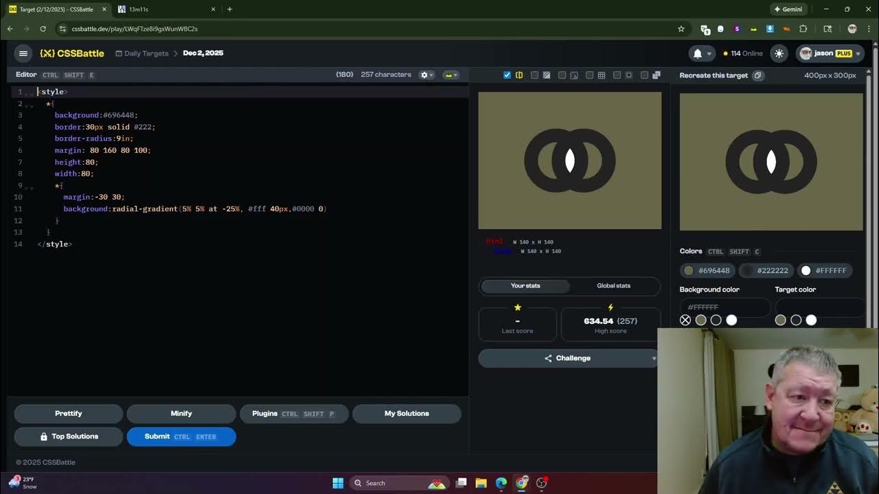 jasnmar's tweet card. CSSBattle Daily 2025 12 02