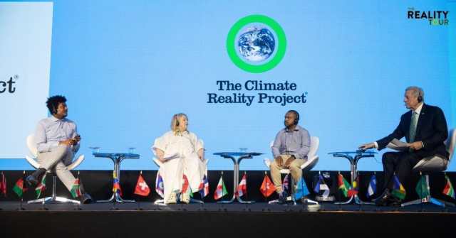 TerraGaia's tweet card. Al Gore (right) interviews climate leaders Danilo Farias (left), Graça Carlos, and Valdenes Brito at the Climate Reality Project Rio de Janeiro, focusing on crucial issues such as climate justice, …