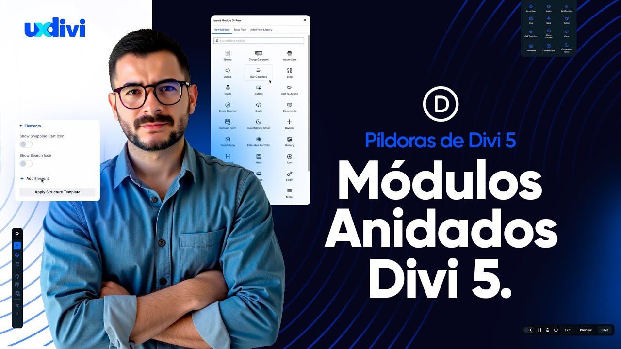 uxdivi's tweet card. 🔥 Píldoras de Divi 5: ¡Módulos Anidados! Crea diseños dentro de...