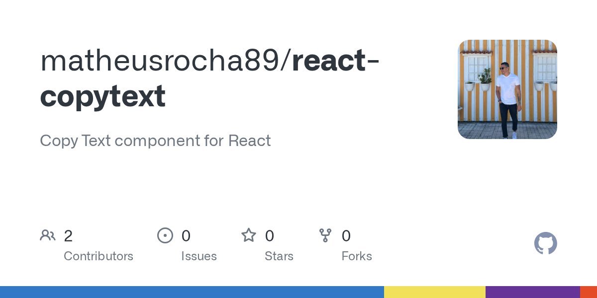 matheusrocha's tweet card. Copy Text component for React. Contribute to matheusrocha89/react-copytext development by creating an account on GitHub.