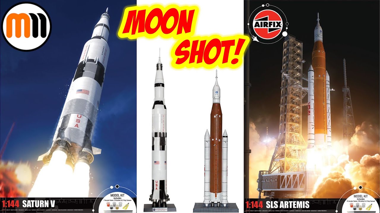MannsModels's tweet card. To the Moon! Unboxing comparison of the Airfix SLS Artemis and Saturn...