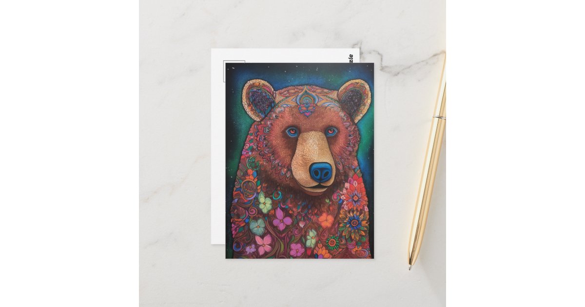 angelandspot's tweet card. AI generated art of a beautiful whimsical colorful bear