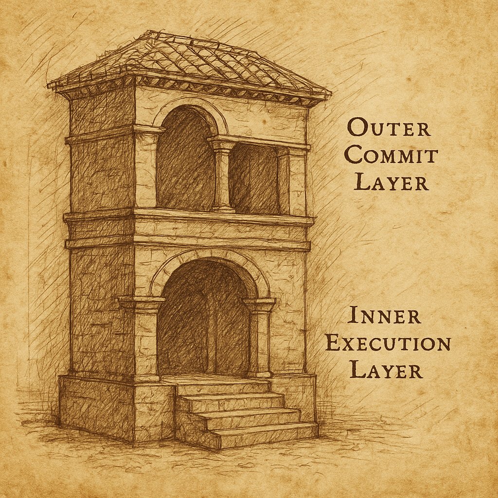 aaron_recompile's tweet card. The Universal Truth: Commit → Reveal and Single-Layer vs Dual-Layer Scripts.