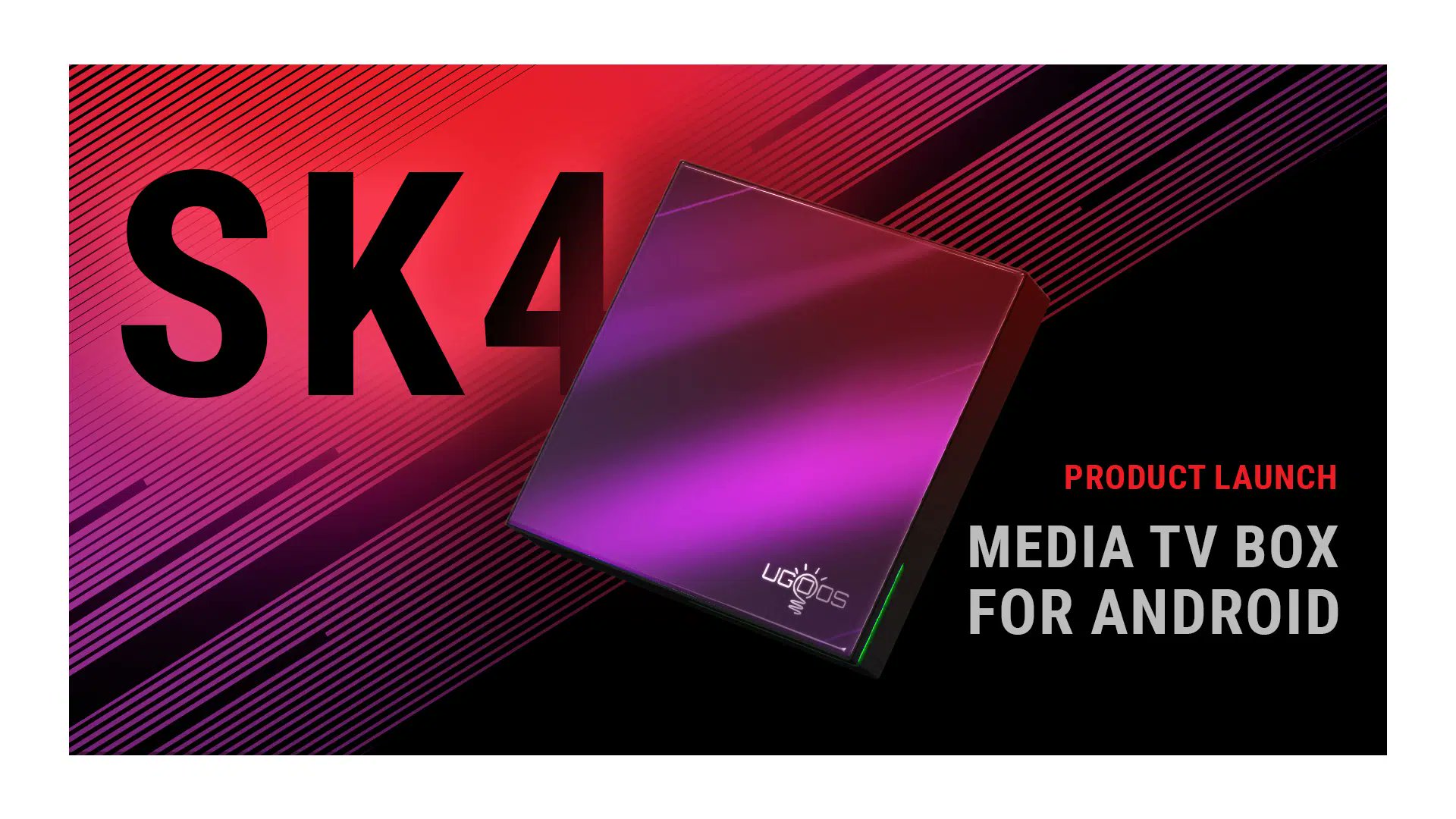 AndroidSmartTV's tweet card. The new UGOOS SK4 Android TV Box has launched. It is powered by the Amlogic S905x5M-J chipset and Mali G310 V2 GPU. It supports Dolby Vision, AI Super