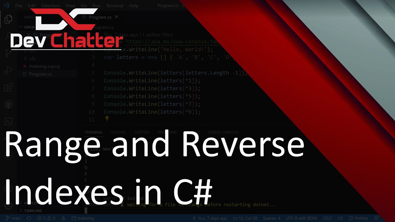 brendoneus's tweet card. Reverse and Range Indexes in C# - DevChatter