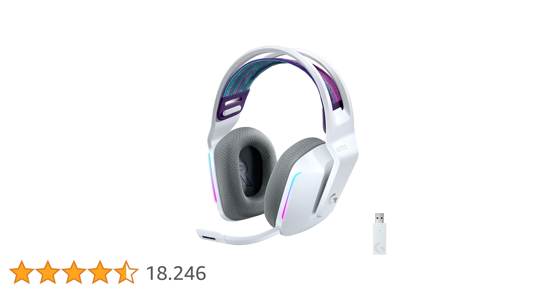 PromoAchados's tweet card. ¿ Autonomia de bateria de até 29 horas. ¿ Iluminação RGB LIGHTSYNC frontal personalizável. ¿ Faixa de cabeça reversível macia e confortável e almofadas dos fones em espuma viscoelástica. ¿ Microfone...