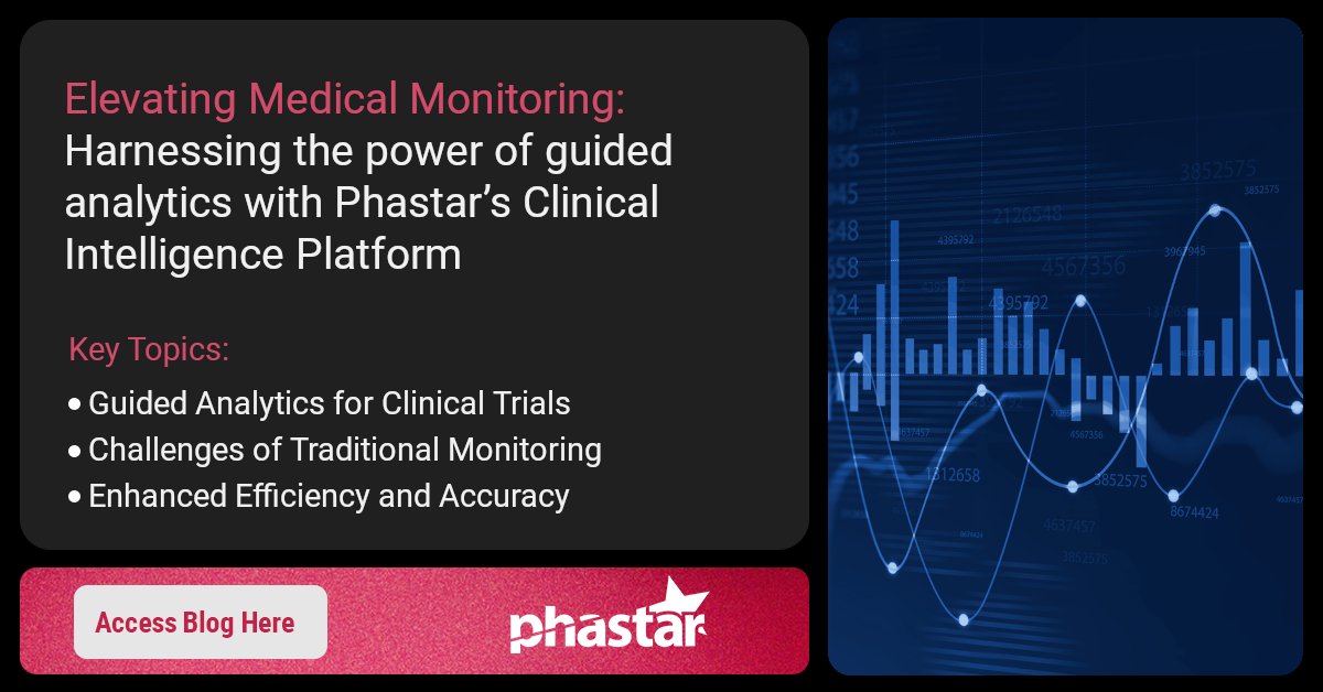 TeamPhastar's tweet card. Learn how guided analytics is changing medical monitoring in clinical trials by consolidating data into a single, user-friendly dashboards.