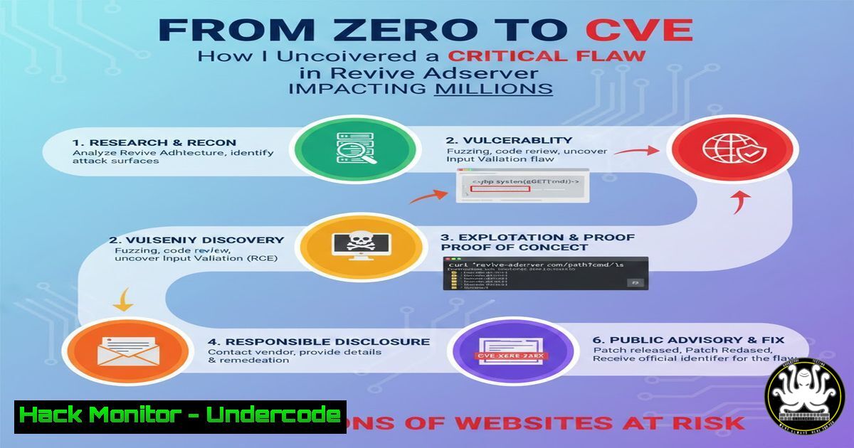 UndercodeUpdate's tweet card. From Zero to CVE: How I Uncovered a Critical Flaw in Revive Adserver Impacting Millions - "Undercode Testing": Monitor hackers like a pro. Get real-time