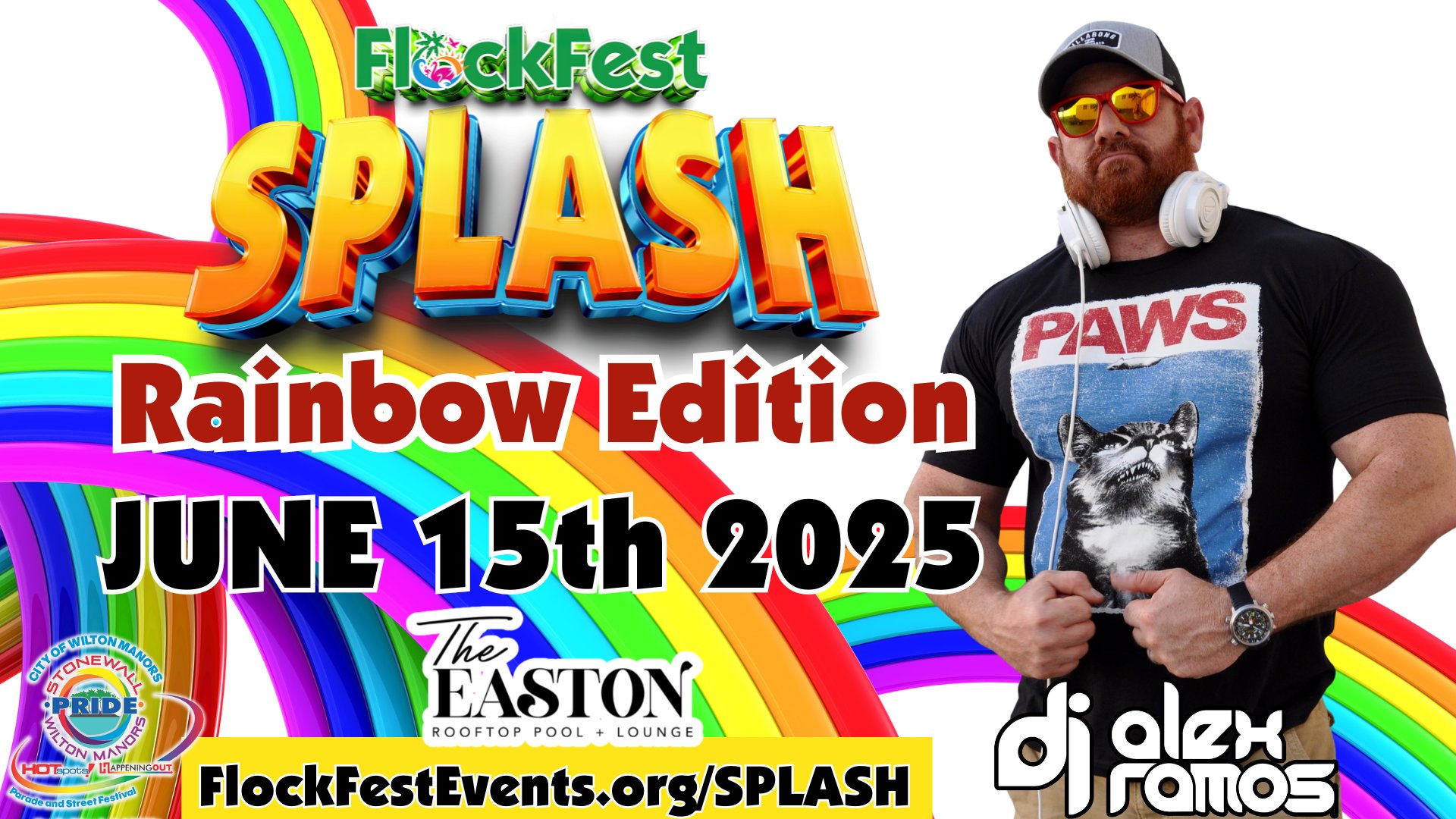 ZephyrFouquet2's tweet card. FlockFest Events proudly presents "SPLASH” Pool Party T-Dance on Sunday, June 15, 2025, from 12-5 p.m. with DJ Alex Ramos powered by The Eagle Wilton Manors The rooftop pool is on the 9th floor,...