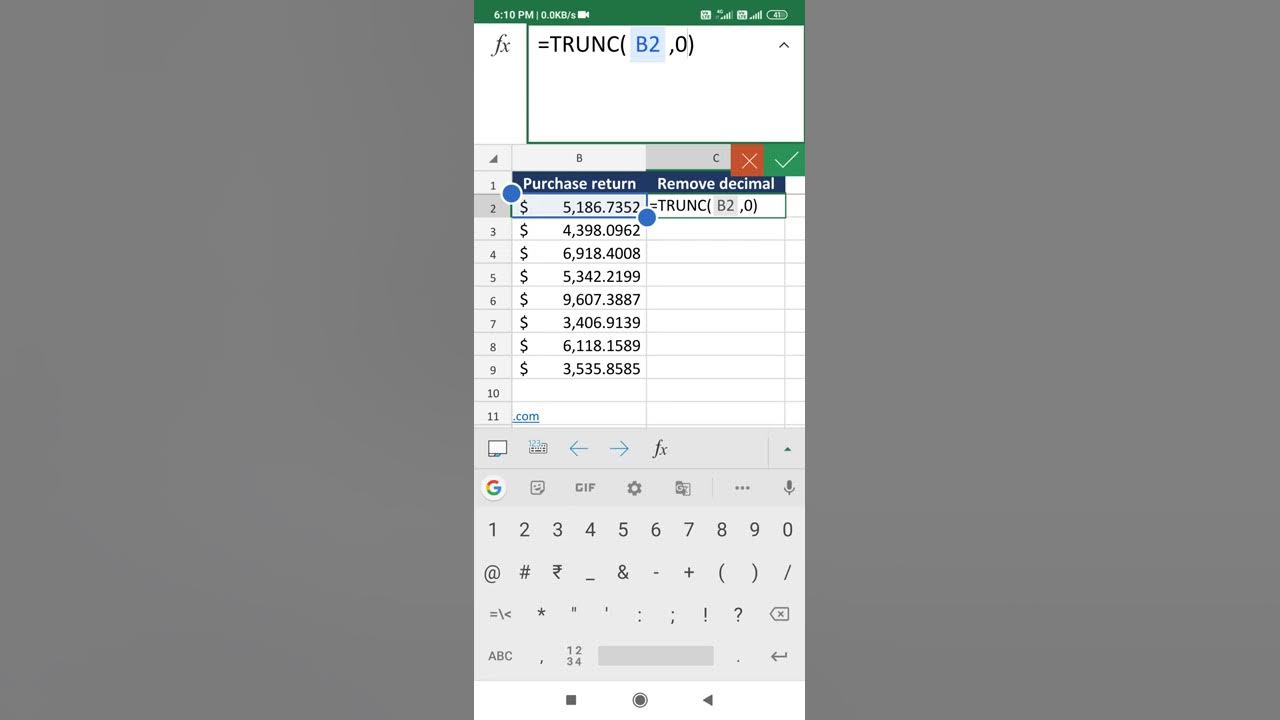 masterexcelaz's tweet card. TRUNC formula in mobile ms excel | Mobile excel tutorial