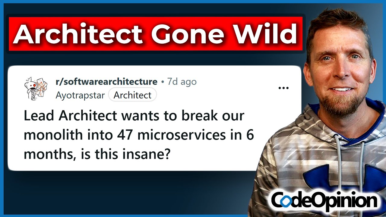 codeopinion's tweet card. 47 Microservices… for 2 Requests Per Second?!