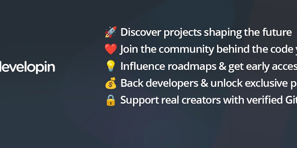 _developin's tweet card. The 'Patreon' style platform that's exclusively for software developers. Provide subscriptions and funding for your open or closed source projects. Developers can monetise GitHub access, provide...