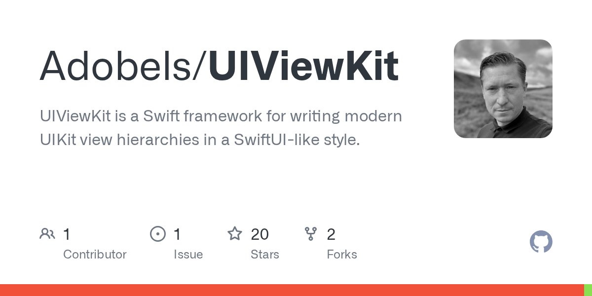iOSDevTools's tweet card. UIViewKit is a Swift framework for writing modern UIKit view hierarchies in a SwiftUI-like style. - Adobels/UIViewKit
