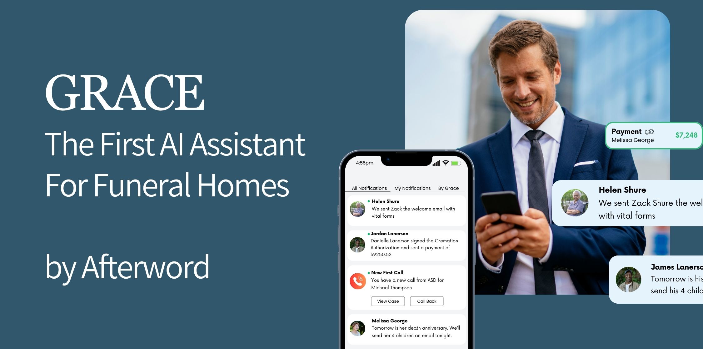 Funeralvision1's tweet card. Afterword announces the launch of Grace, the first AI assistant created specifically for funeral homes.