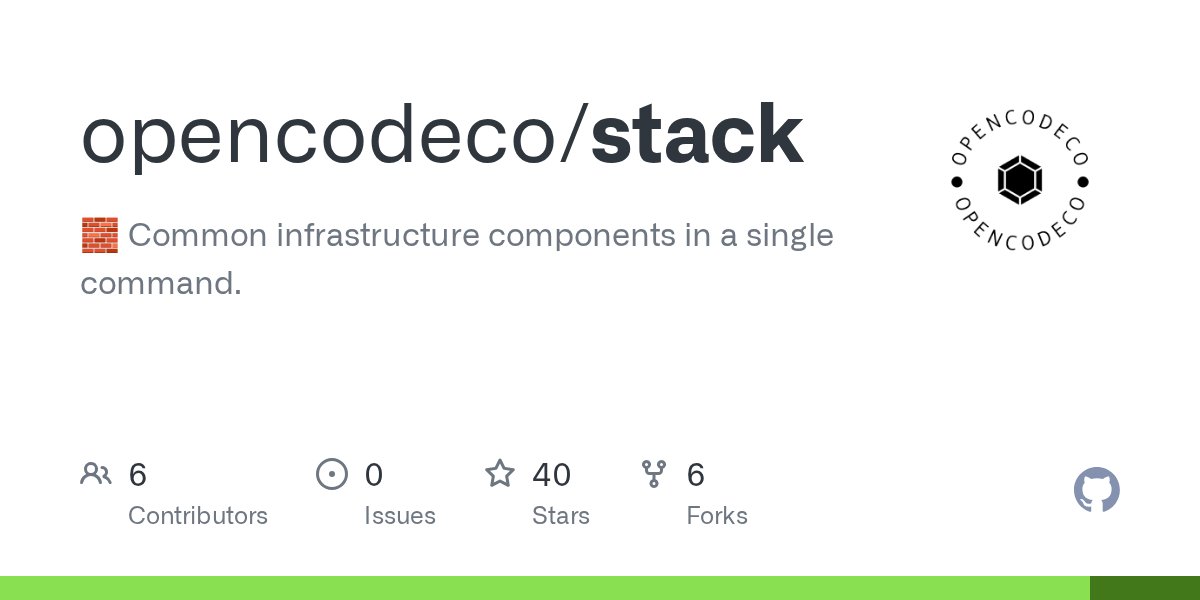 opencodeco's tweet card. 🧱 Common infrastructure components in a single command. - opencodeco/stack