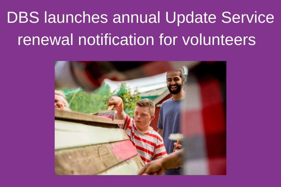 Partners_inCare's tweet card. The Disclosure and Barring Service (DBS) is launching its new annual notification service for volunteer subscribers to the Update Service, allowing subscribers to confirm that they still require the...