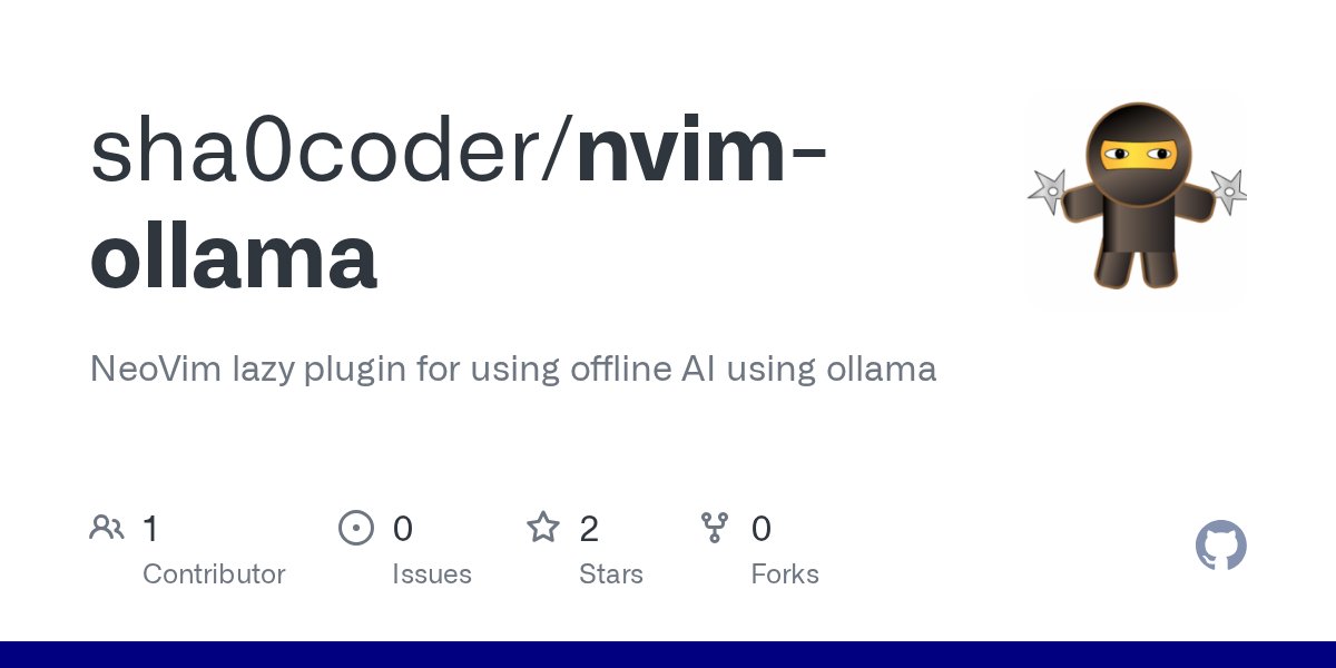 sha0coder's tweet card. NeoVim lazy plugin for using offline AI using ollama - sha0coder/nvim-ollama