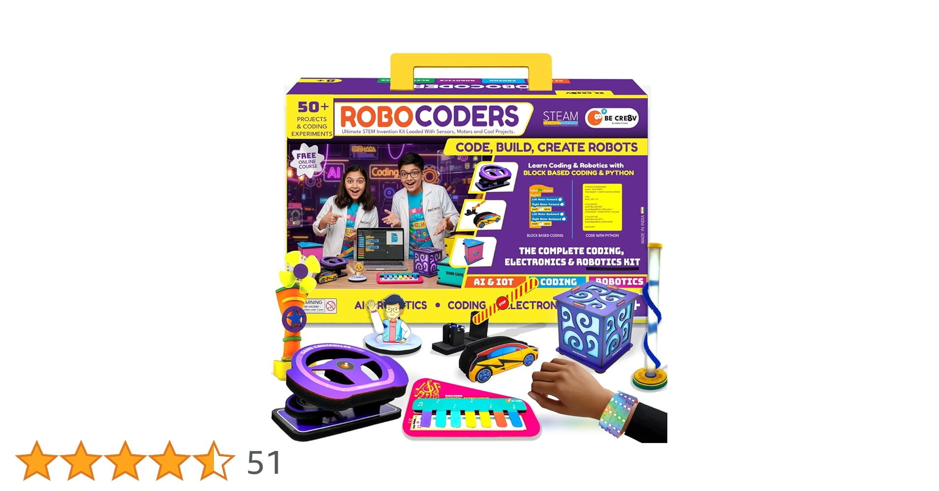 AllDealsInd's tweet card. Turn Curiosity into Innovation with Robocoders – India’s Most Loved STEM Robotics Kit for Kids (Ages 8–14) Unlock your child's full potential with the Be Cre8v Robocoders 50-in-1 STEM Coding Kit – a...
