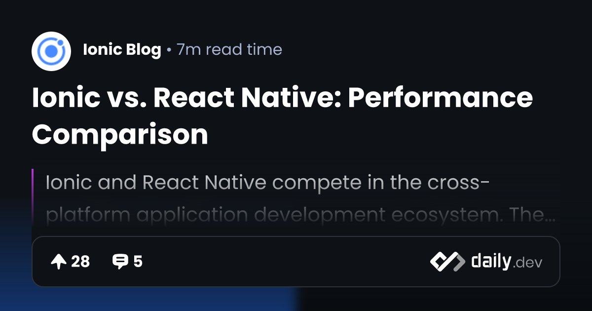 codemyionic's tweet card. Ionic and React Native compete in the cross-platform application development ecosystem. The two are different in terms of their approach and underlying architecture. Ionic fully subscribes to the...