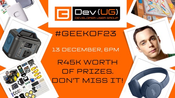 DeveloperUG's tweet card. Our annual GEEK OF THE YEAR QUIZ is back! With prizes to the value of R45 000 to be won! Join us for a night where you won't know all the answers, but can you and your frie