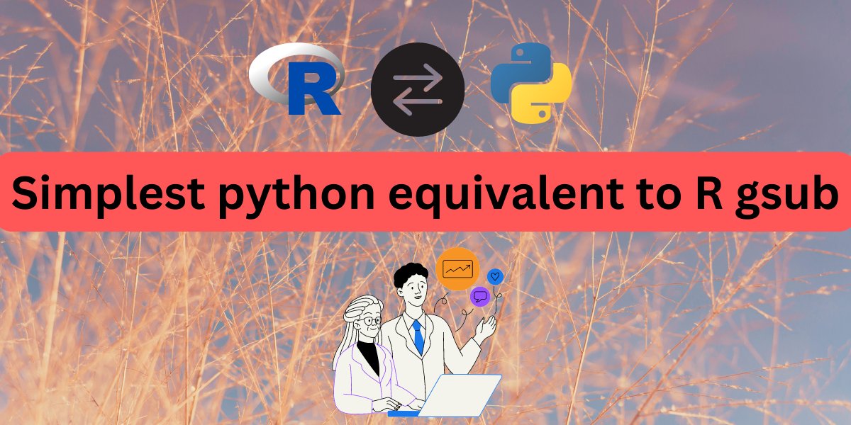 PankajWebDev's tweet card. Most of the functions available in R has an equivalent in Python and vice versa. Such as string replacements can be carried out with the gsub() function in R,