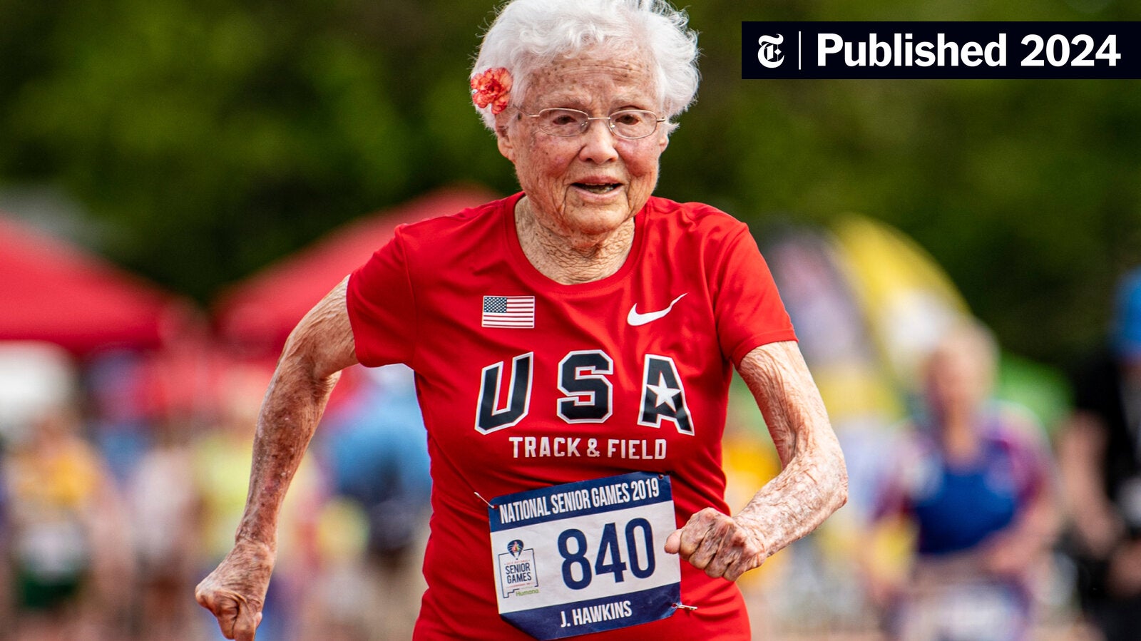 DrColleenHacker's tweet card. She took up running after her 100th birthday at the encouragement of her children, and went on to set two world records in the 100-meter dash.