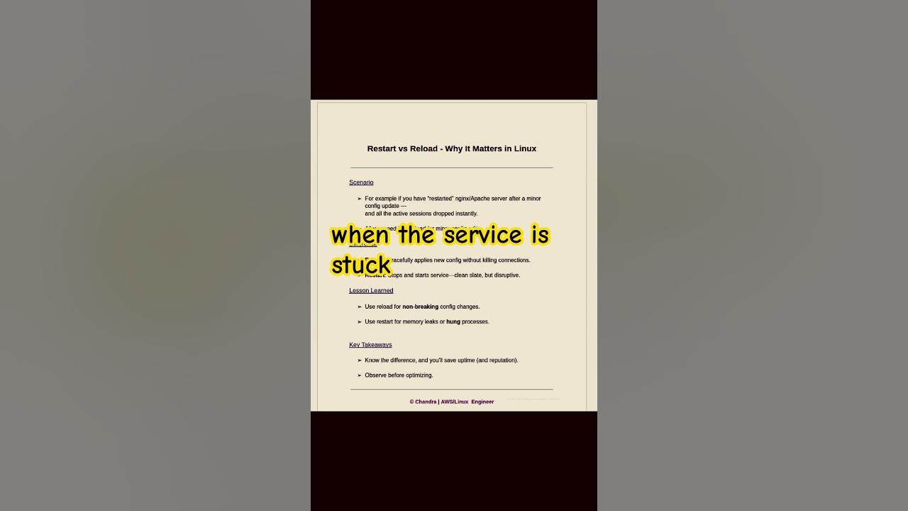 Informatykadlak's tweet card. Restart vs Reload in Linux — Stop Crashing Your Servers 😬 #linux...