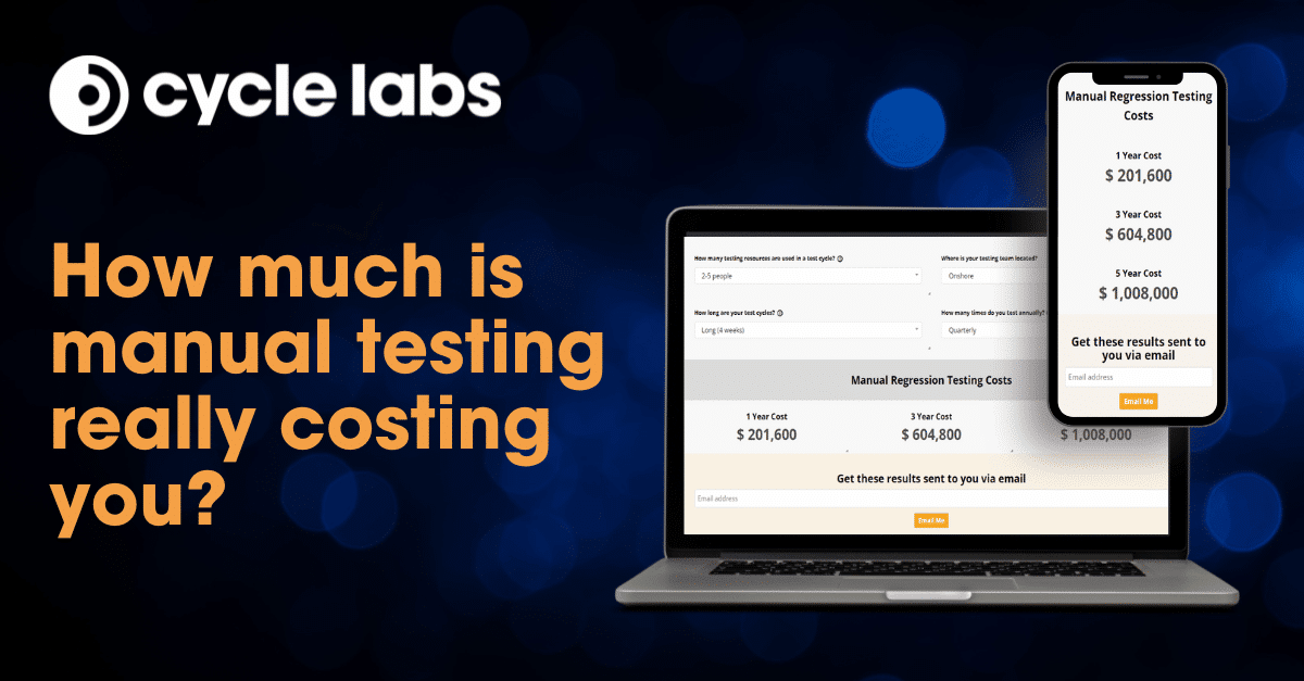 cyclelabs's tweet card. Cut your testing costs. Calculate your annual expense on manual regression testing and discover the significant savings potential with test automation.