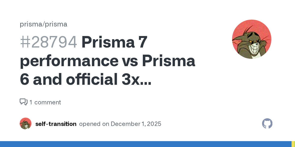 SoraKumo001's tweet card. Hi Prisma team, First of all, thank you for the great work on Prisma 7 and the new @prisma/adapter-* adapters. I’m trying to validate the performance improvements described in the “Announcing Prism...