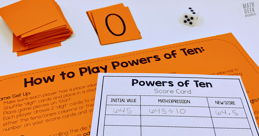 mathgeekmama's tweet card. Do your students understand what it means to work with powers of ten? Grab this hands-on math game to multiply & divide by powers of ten!