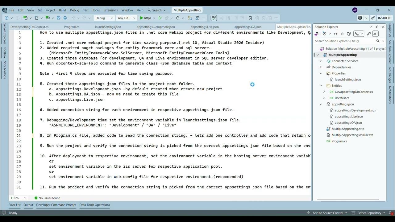 ajayzala08's tweet card. How to Use Multiple appsettings.json Files in .NET Core Web API |...