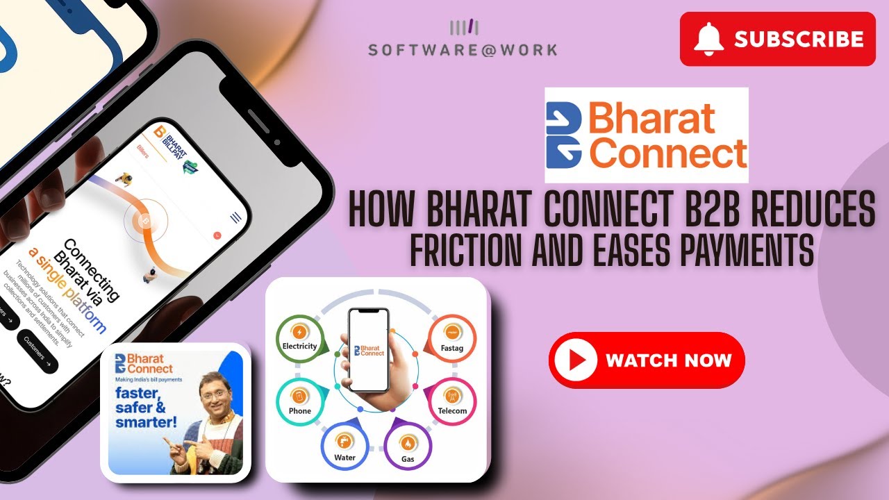 SoftwareAtWork's tweet card. Bharat Connect on TallyPrime | Full Live Walkthrough & Demo