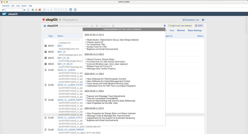 abap2UI5's tweet card. 🚀 New Release v.1.131.0 of abap2UI5 is Out! 🚀 📻 Added Radio Button Group, Date Range Selector 🗒️ Added Popup Layout V2 🔧 Fixed Launchpad Title 🛠️ Syntax Fixes for v750 🐞 More Bugfixes and...