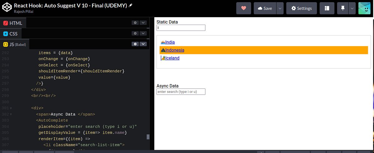 rajeshpillai's tweet card. Creating an Advanced Auto-Suggest Component in React