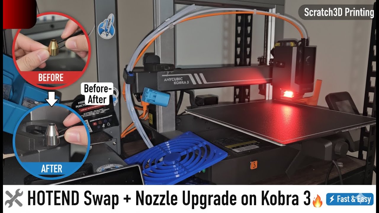 scratch3dprint's tweet card. Anycubic Kobra 3 New Nozzle Version 2.0 No Leaked?