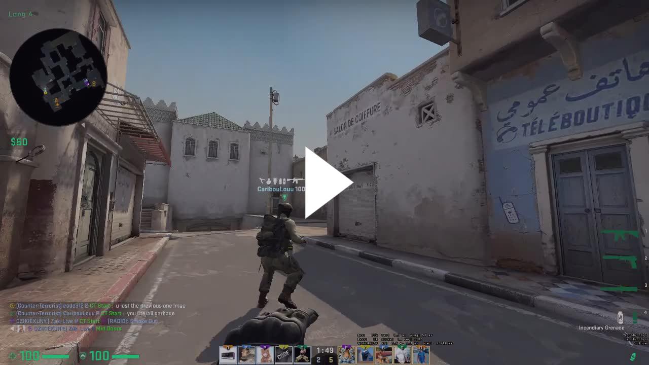 codeTheKing's tweet card. codefault - dust2 - long 3k spraydown